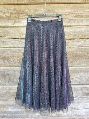 Marco de Vincenzo Iridescent Mesh Overlay Midi Skirt Size 40 Black